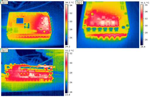 Thermal view of partial HiRADDA Core (no heatsink) & Power boards stack ('idle' mode)